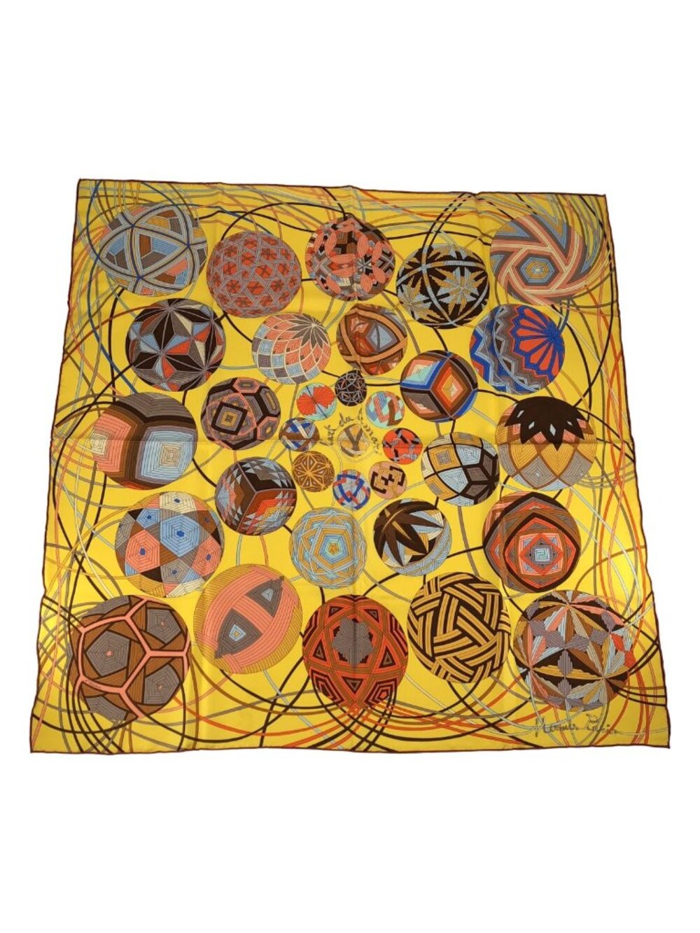 Hermes L'art du Temari Carre 90 Silk Scarf Shawl Multicolor